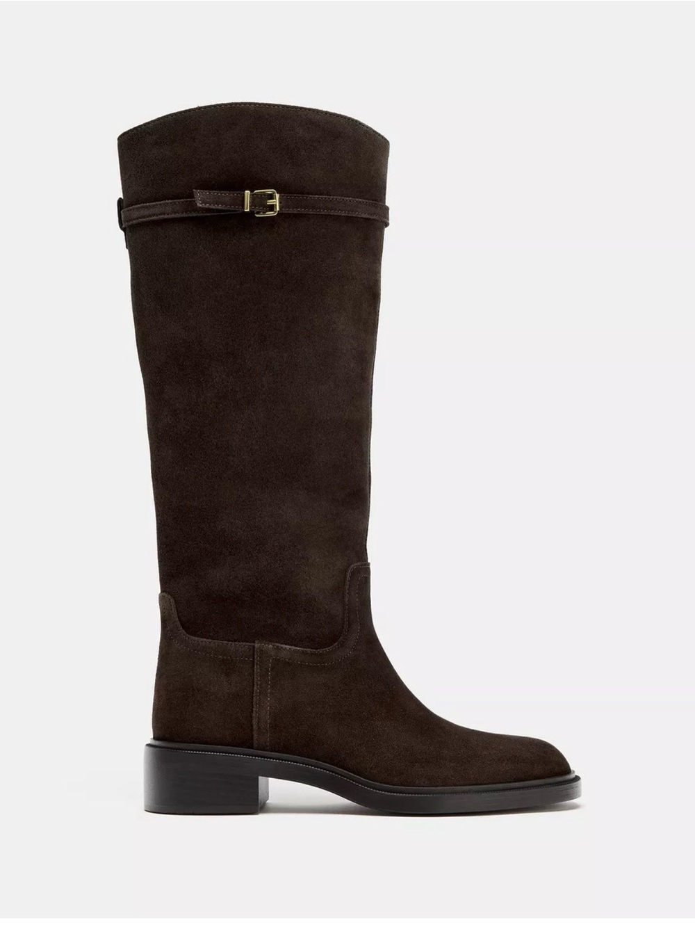 Zara Split-Suede Equestrian Boots in Dark Brown